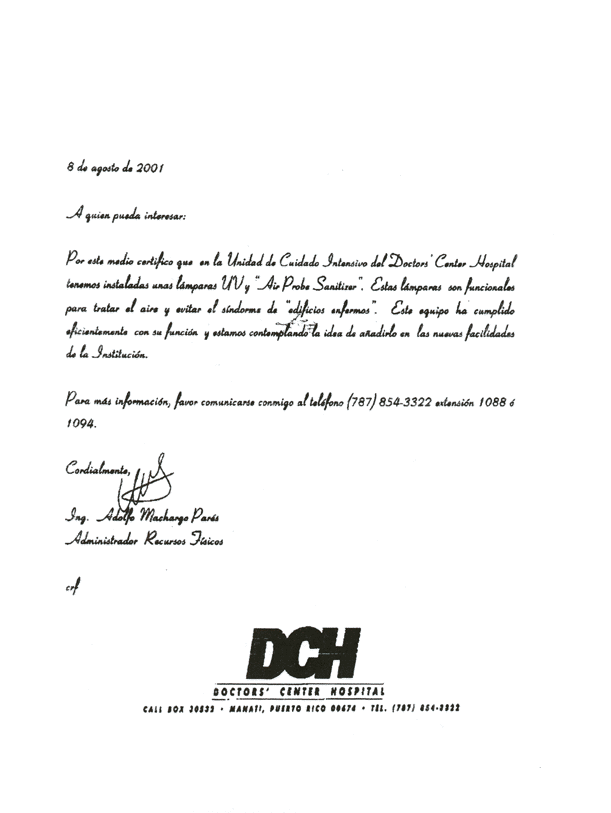 Doctor's Hospital letter. Click to go back to previous page